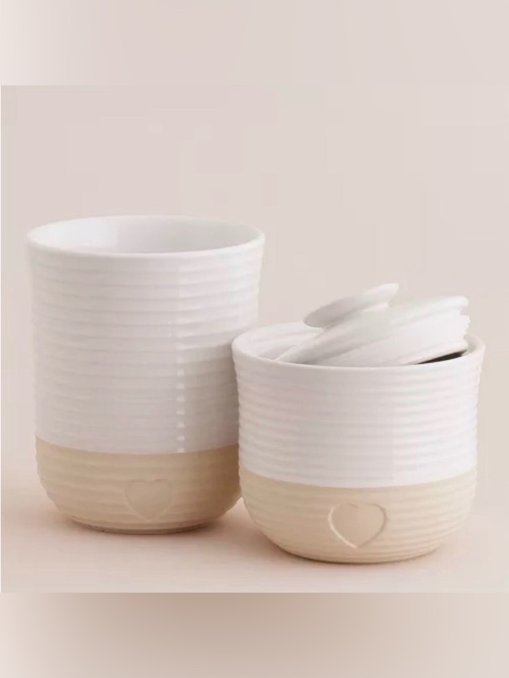 Mason Cash Beige White Stoneware Utensil Jar & Storage Jar Set French Country